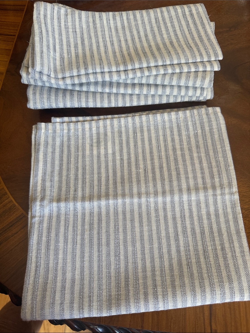 Striped Blue/gray and ivory Linen Napkins - Classic Home Bedding